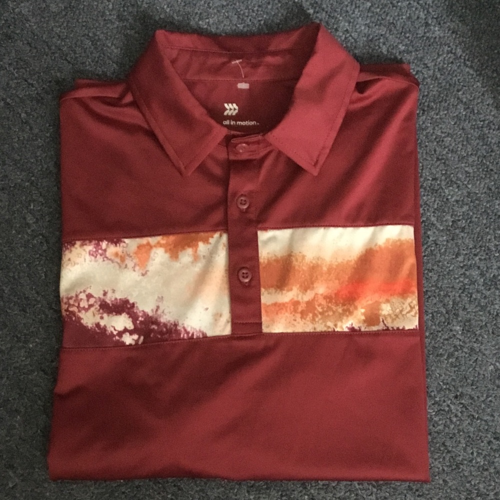 all in motion Maroon Polo with Orange and Cream Chest Stripe